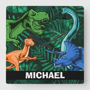 Personalisiert Dinosaur Kinder Dino Jurassic Trex  Quadratische Wanduhr