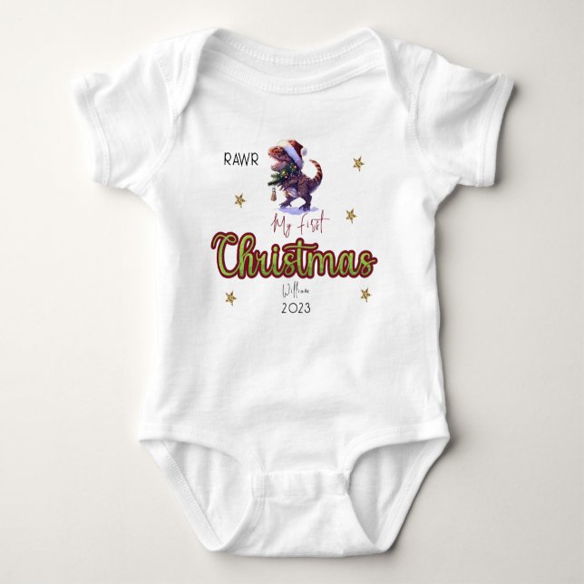Personalisiert Dinosaur Rawr Babies Erste Weihnach Baby Strampler (Vorderseite)
