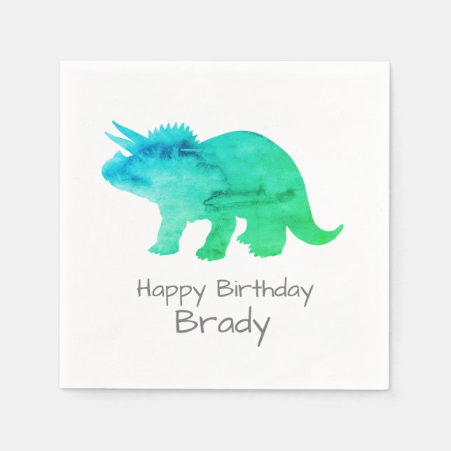 Personalisiert Dinosaurier Blue Geburtstag Napkin Serviette (Vorderseite)
