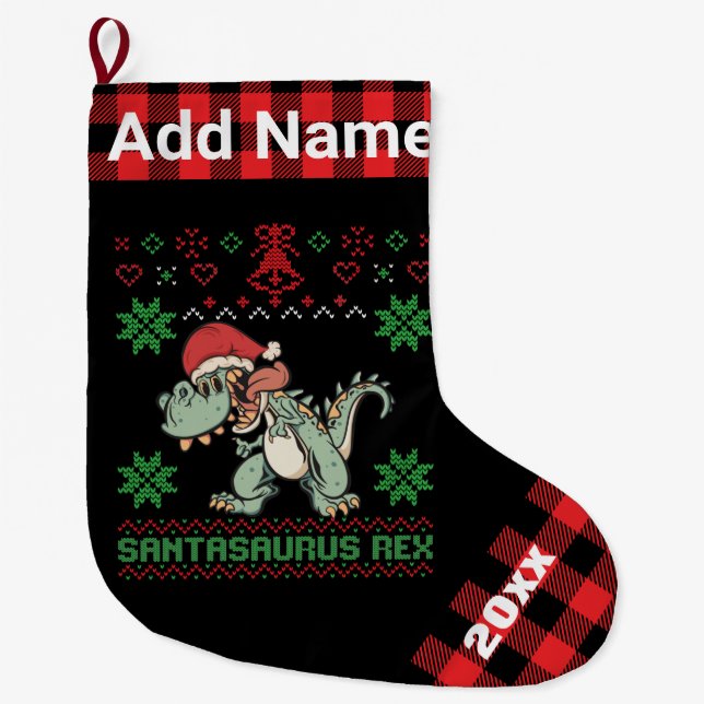 Personalisiert Dinosaurier Santasaurus Rex Ugly Xm Großer Weihnachtsstrumpf (Vorderseite)