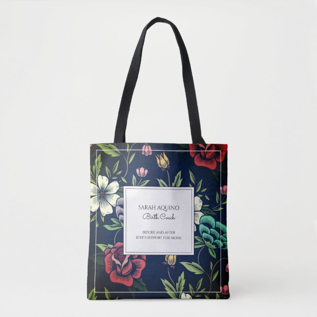 Personalisiert Doula Midfrau Floral Tote Bag (Vorderseite)