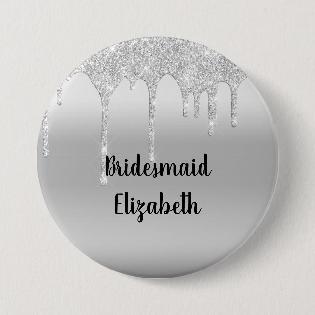 Personalisiert Driving Glitzer Silver Bridesmaid Button (Vorderseite)