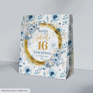 Personalisiert Dusty Blue 16 . Geburtstag Glitzer  Mittlere Geschenktüte