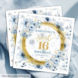 Personalisiert Dusty Blue 16 . Geburtstag Gold Gli Serviette