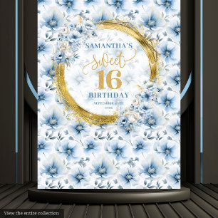 Personalisiert Dusty Blue 16 . Geburtstag Gold Gli Wandteppich