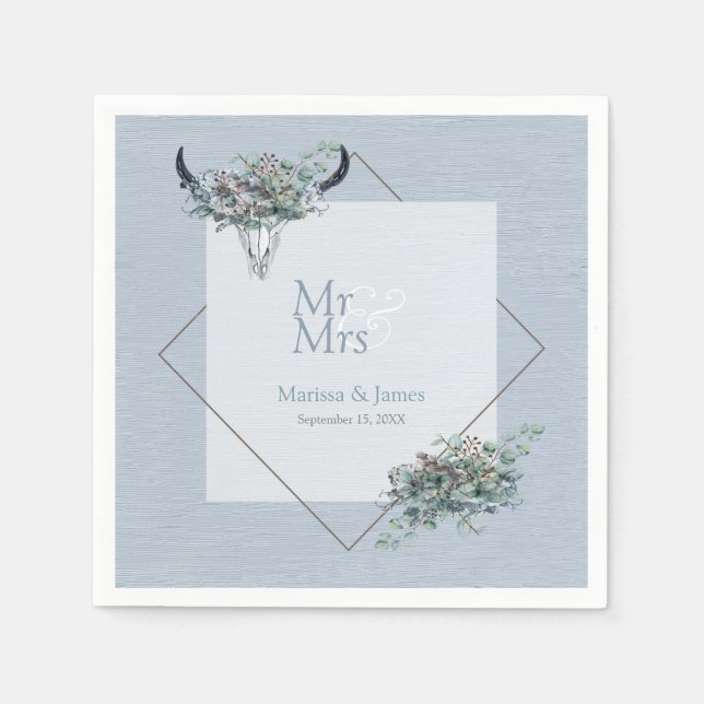 Personalisiert Dusty Blue Boho Mr. Wedding Serviette (Vorderseite)