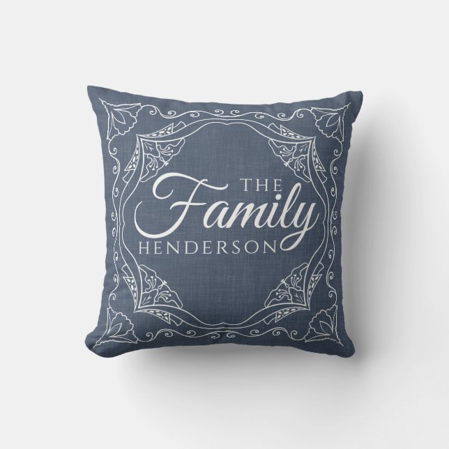 Personalisiert Dusty Blue Elegante Familienname Mo Kissen (Vorderseite)