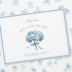 Personalisiert Dusty Blue Hydrangea Bow Flower Gir Karte