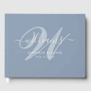 Personalisiert Dusty Blue Monogram Wedding Gästebuch