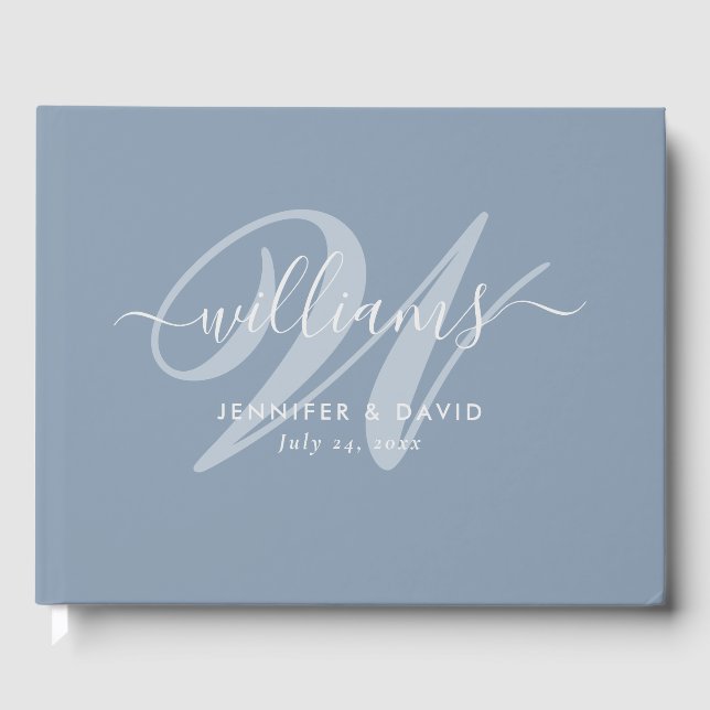 Personalisiert Dusty Blue Monogram Wedding Gästebuch (Vorderseite)