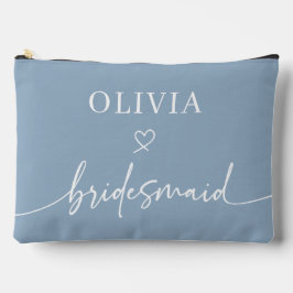 Personalisiert Dusty Blue Scripted Bridesmaid Gift Zubehörtasche