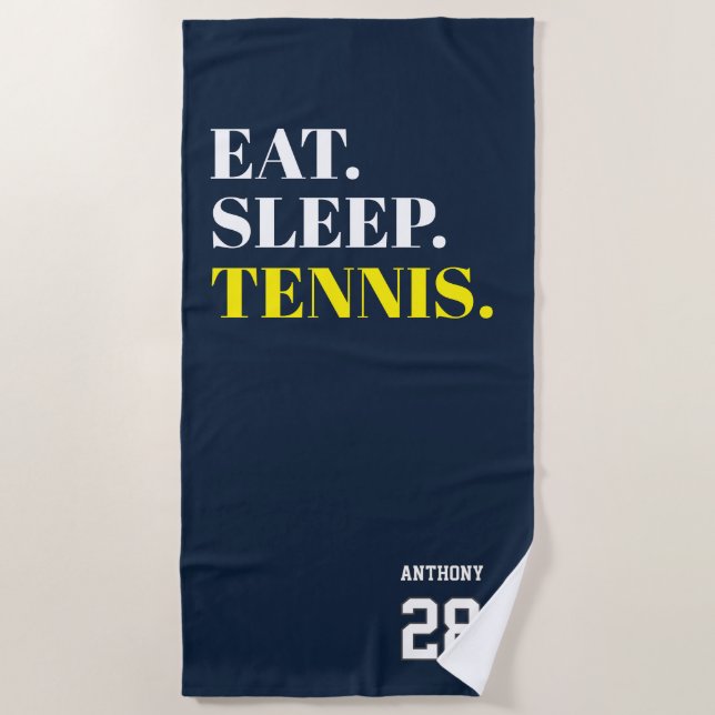 Personalisiert Eat Sleep Tennis Strandtuch (Vorderseite)