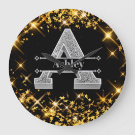 Personalisiert ein erstes Silver Monogramm Ihr Nam Große Wanduhr