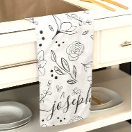 Personalisiert Einfaches Schwarz-weißes Blumenmust Geschirrtuch