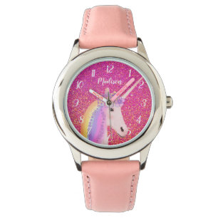 Personalisiert Einhorn Rosa Glitzer Sparkle Kid's Armbanduhr