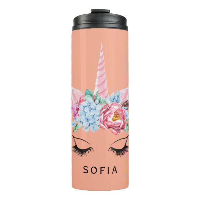 Personalisiert Einhorn Rosa Thermosbecher (Vorderseite)