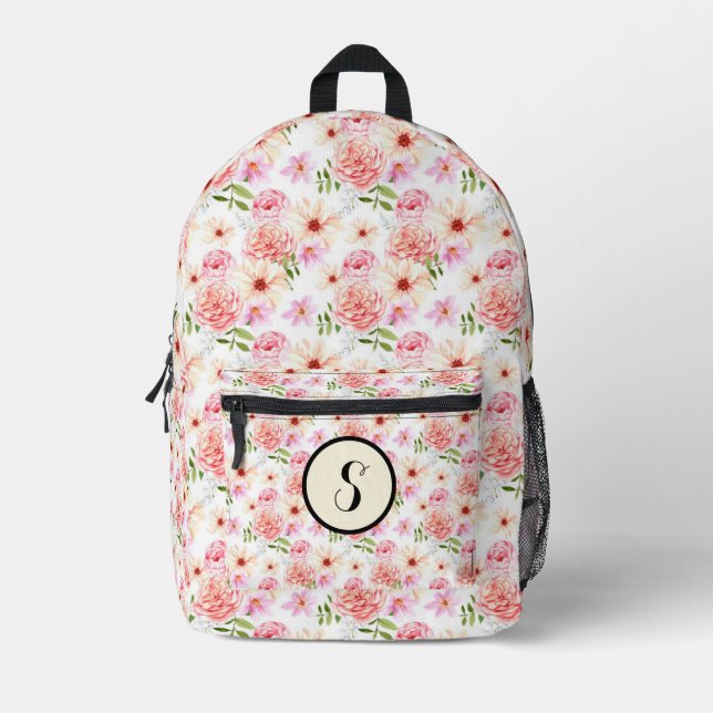Personalisiert Elegant Boho Wildblume Bedruckter Rucksack (Vorderseite)