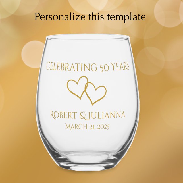 Personalisiert Elegant Modernes Geschenk zum 50. J Weinglas Ohne Stiel (Personalize this stylish elegant golden wedding anniversary keepsake glass.
)