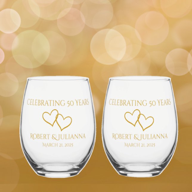 Personalisiert Elegant Modernes Geschenk zum 50. J Weinglas Ohne Stiel (Add couple's names to these 50th wedding anniversary unique elegant golden tan keepsake glasses.)