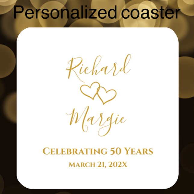Personalisiert Elegant Modernes Party zum 50. Jubi Rechteckiger Pappuntersetzer (Add couple’s names and anniversary date for golden 50th anniversary celebration decor)