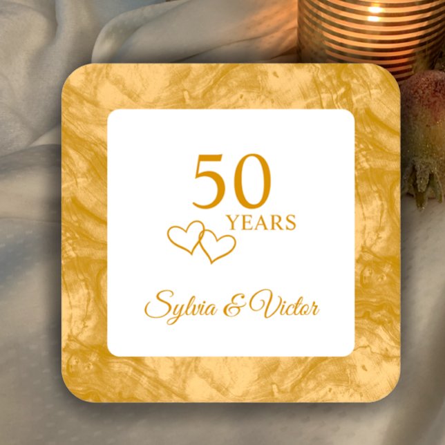 Personalisiert Elegant Modernes Party zum 50. Jubi Rechteckiger Pappuntersetzer (Add couple’s names for simple elegant golden 50th anniversary party personalized coasters.
)