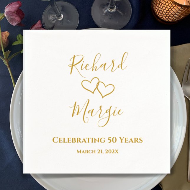 Personalisiert Elegant Modernes Party zum 50. Jubi Serviette (Add the couple’s names and 50th anniversary date for a beautiful custom party napkin.
)