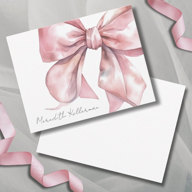 Personalisiert Elegant Pink Bow Vielen Dank Mitteilungskarte (Personalized Elegant Pink Bow Thank You Note Card)