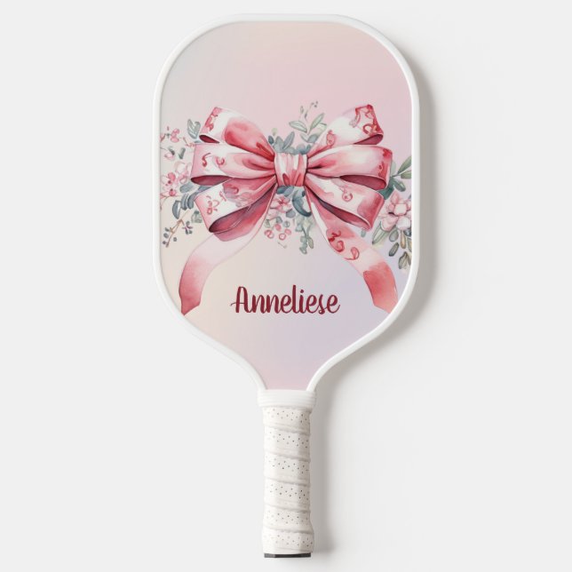 Personalisiert Elegant Rosa Bow Chinoiserie Pickleball Schläger (Vorderseite)