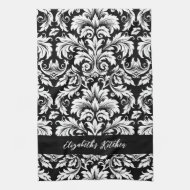 Personalisiert Elegant Schwarz-weiß Damask Geschirrtuch
