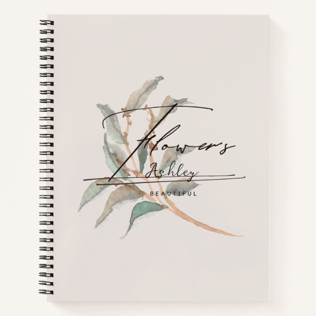 Personalisiert Elegant Stilvolle Aquarellfarben-Pf Notizbuch (Vorderseite)