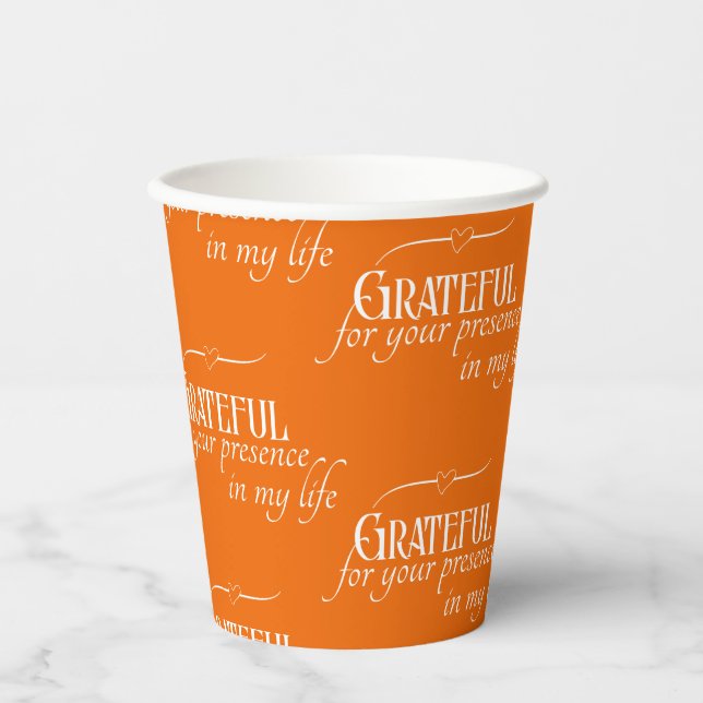Personalisiert Elegante Grateful Erntedank Orange Pappbecher (Vorderseite)
