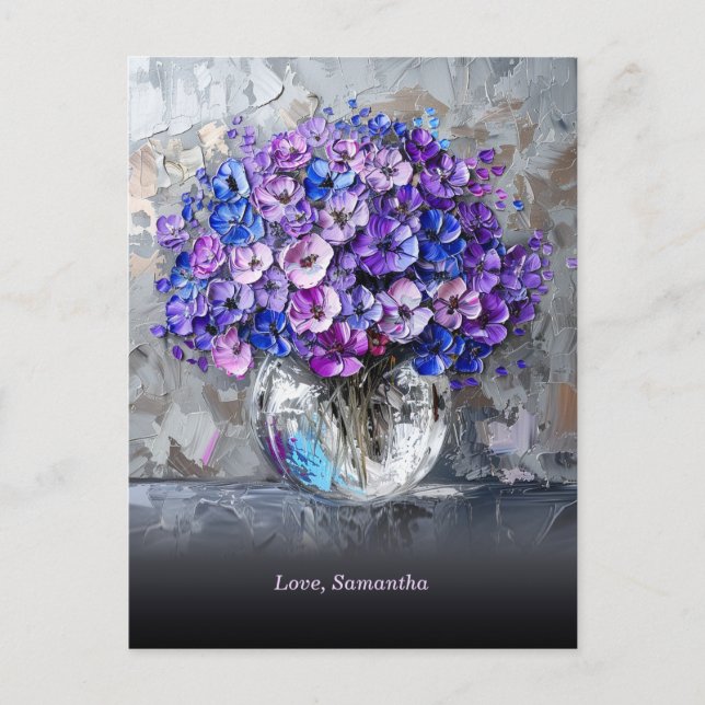 Personalisiert Elegante Lila und blaue Blumen Postkarte (Vorderseite)