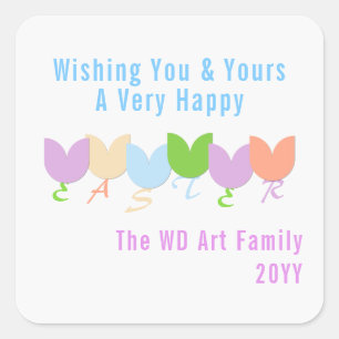 Personalisiert Elegante Osterfrühlingsszene Quadratischer Aufkleber