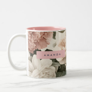 Personalisiert Elegante Viktorianische Rose im Pin Zweifarbige Tasse
