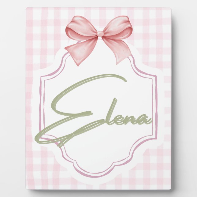 Personalisiert Elena Baby Girl Kinderzimmer Bow&Gi Fotoplatte (Vorderseite)