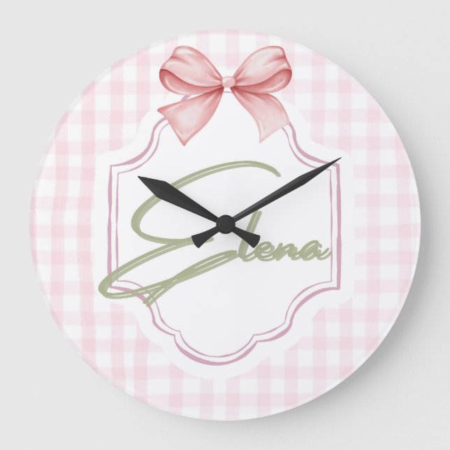 Personalisiert Elena Baby Girl Kinderzimmer Bow&Gi Große Wanduhr (Vorderseite)