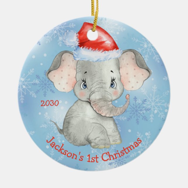 Personalisiert Elephant 1. Weihnachtsjunge Keramik Ornament (Vorne)