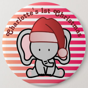 Personalisiert Elephant 1. Weihnachtsmädchen Button