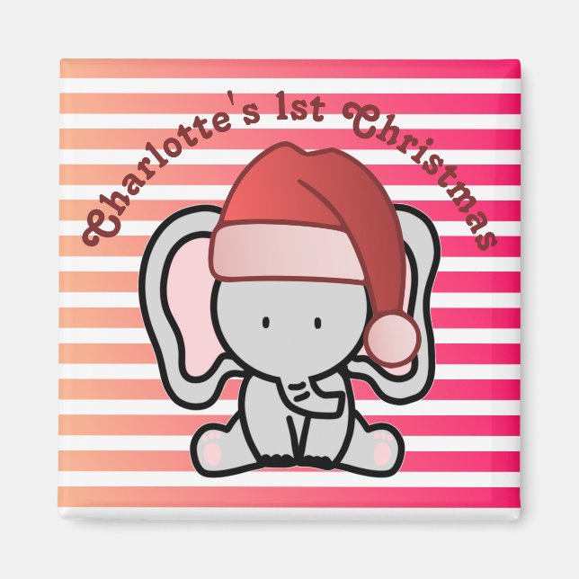 Personalisiert Elephant 1. Weihnachtsmädchen Magnet (Vorne)