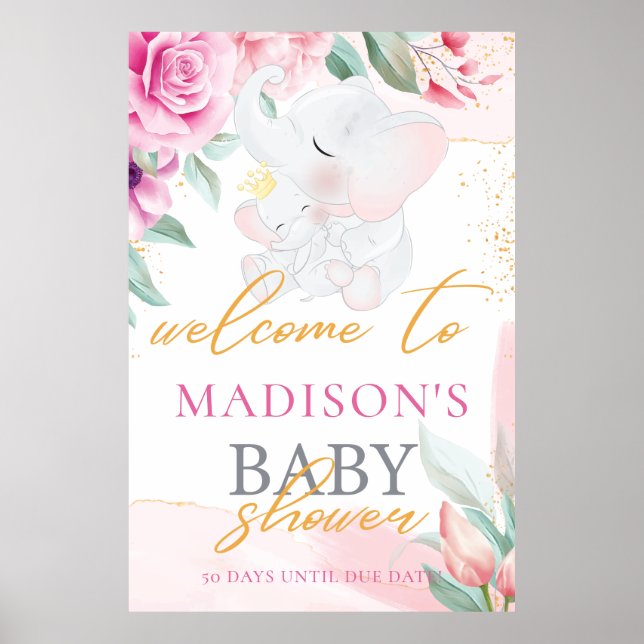 Personalisiert Elephant Elegante Mädchendusche Poster (Vorne)