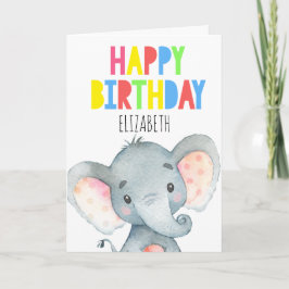 Personalisiert Elephant Niedlich Girl Happy Birthd Karte