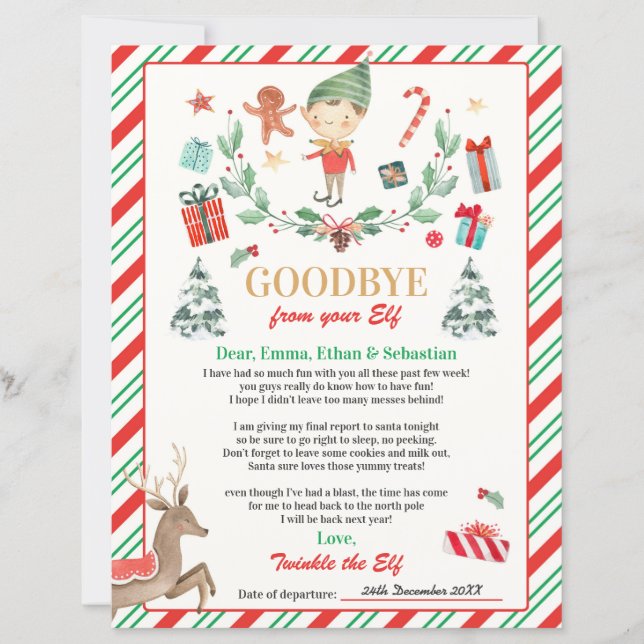 Personalisiert Elf Goodbye Letter Elf Urlaubskarte (Vorderseite)