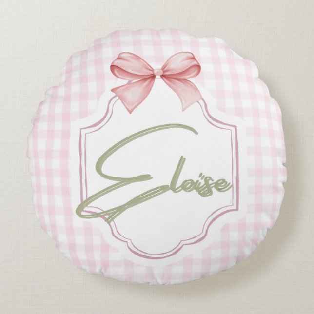 Personalisiert Eloise Baby Girl Kinderzimmer Bow&G Rundes Kissen (Vorderseite)