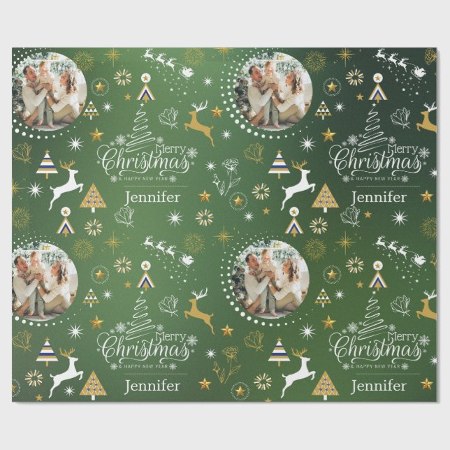 Personalisiert Emerald Green Frory Weihnachtsgesch Geschenkpapier (Flach)