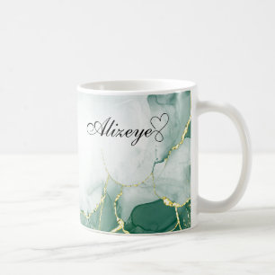 Personalisiert Emerald Green Gold Watercolor Kaffeetasse