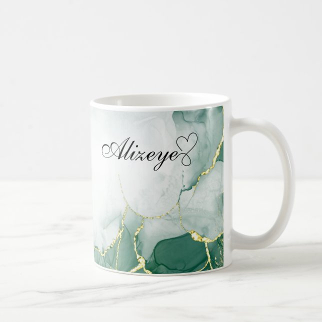 Personalisiert Emerald Green Gold Watercolor Kaffeetasse (Rechts)