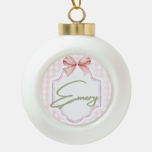 Personalisiert Emery Baby Girl Kinderzimmer Bow&Gi Keramik Kugel-Ornament (Vorderseite)