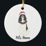 Personalisiert Englisch Springer Spanisch (Schwarz Keramik Ornament<br><div class="desc">Machen Sie die schöne Liste in diesem Jahr mit einem personalisierten Ornament Ihrer Lieblings-kleinen schwarz-weiß englischen Spaniel elf! Für die süßesten Geschenke,  paaren Sie es mit einem passenden Kunstdruck oder einem anderen Artikel aus meiner Sammlung!</div>