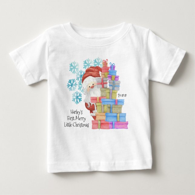 Personalisiert Erste Weihnachten Niedlicher Vater  Baby T-shirt (Vorderseite)