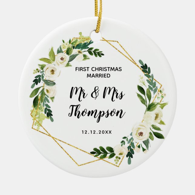 Personalisiert Erste Weihnachten Verheiratet als M Keramik Ornament (Vorne)